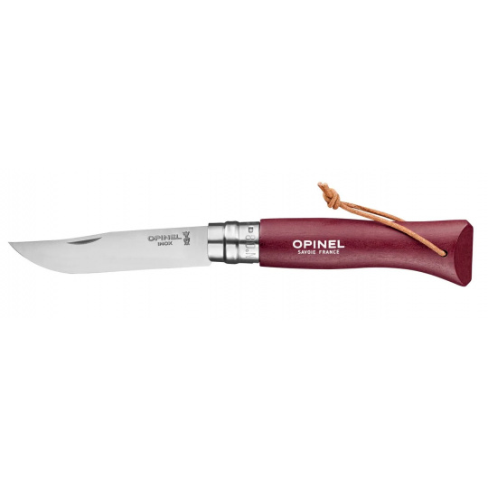 Nůž Opinel VRN°08 Inox Garnet + kožený provázek