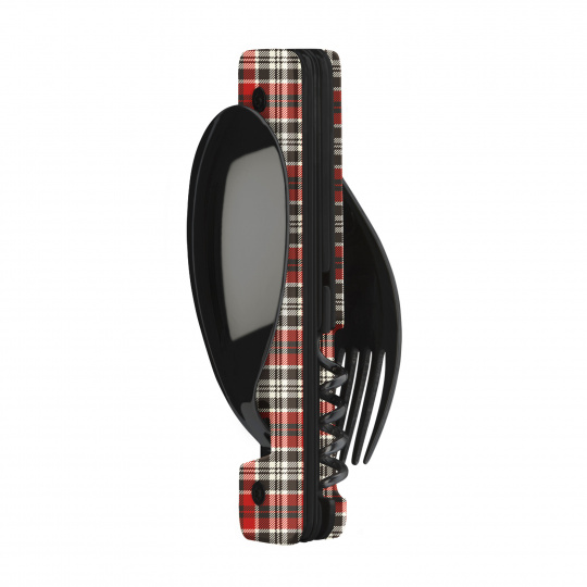 Kapesní multifunkční příbor Akinod 13h25 black mirror finish Red Tartan
