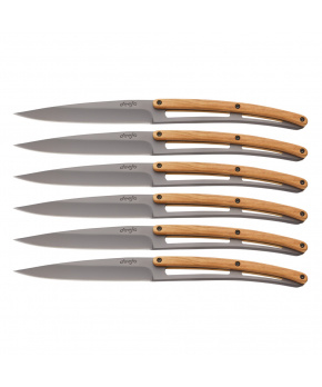 Deejo 2FB001 sada 6 příborových nožů, titanový povrch čepele, olivové dřevo