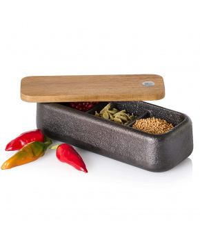 AdHoc Zásobník na koření Spice box Potta litinový s dřevěným víkem délka 17cm AdHoc Zásobník na koření Spice box Potta litinový s dřevěným víkem délka 17cm