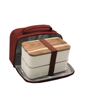 Svačinový box Akinod 11h58 bílý s izolační taškou v červené barvě Svačinový box Akinod 11h58 bílý s izolační taškou v červené barvě