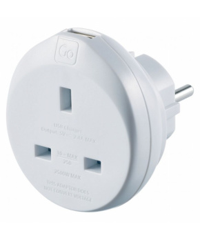 Go Travel adaptér UK/Evropa s USB typ E/F