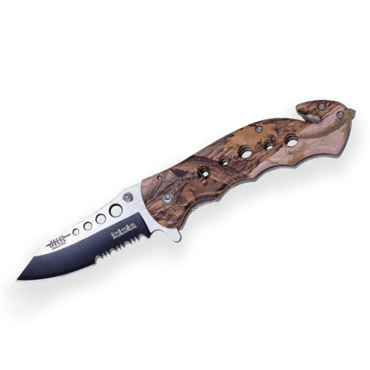 Joker záchranářský nůž Tactica Brown Camo 80 mm s pouzdrem