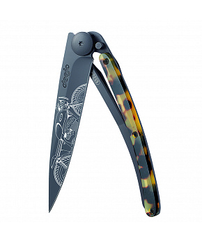 Kapesní nůž Deejo 1GC102 Tattoo Black Turtle 37g turtle shell Café Racer