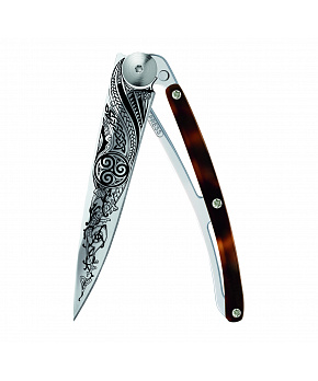 Kapesní nůž Deejo 1AC106 Tattoo Mirror 37g ambered turtle Celtic