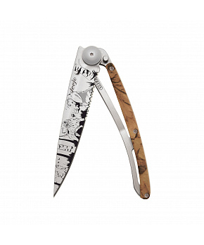 Kapesní nůž Deejo 1CC513 Tattoo Serration 37g brown camo Hunting Day