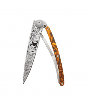 Kapesní nůž Deejo 1CM501 Tattoo Serration 37g brown camo Woodcock