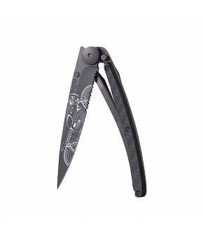 Kapesní nůž Deejo 1GC553 Tattoo Black Serration carbon Café Racer