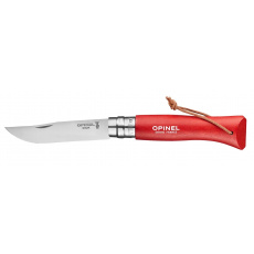 Nůž Opinel VRN°08 Inox Red + kožený provázek