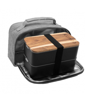 Svačinový box Akinod 11h58 černý s izolační taškou v šedé melírové barvě Svačinový box Akinod 11h58 černý s izolační taškou v šedé melírové barvě