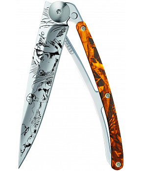Kapesní nůž Deejo 1AM014 Tattoo Mirror 37g orange camo On the lookout