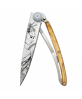 Kapesní nůž Deejo 1CB066 Tattoo 37g olive wood Geisha